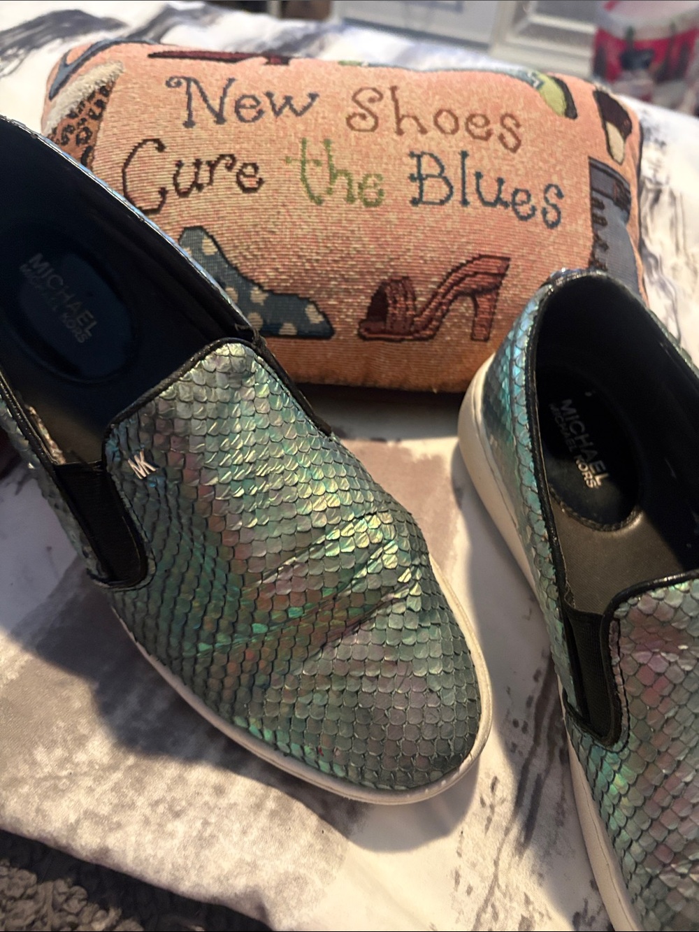 Michael Kors Iridescent gold snakeskin  Slip-On Sneakers.  Sz 8